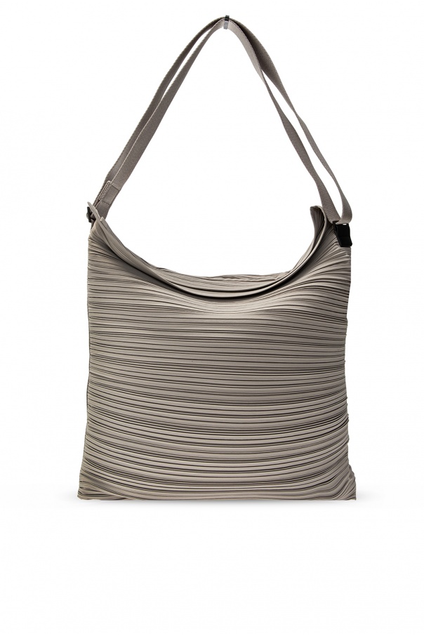 Wheel logo print backpack Grey Pleated shopper bag Issey Miyake Pleats Please SchaferandweinerShops Japan